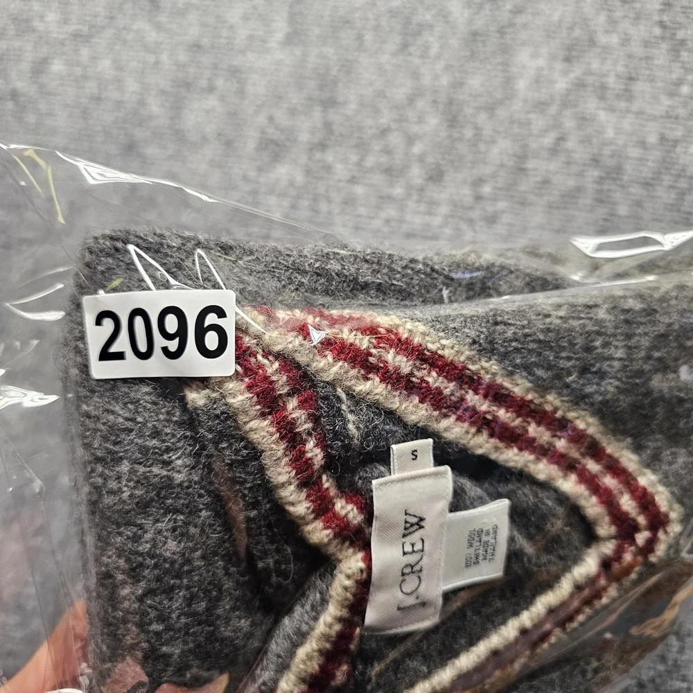 J.Crew Mens Small 100% Shetland Wool V-Neck Sweater Vest Grey Red Stripe Trim